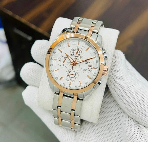 Tissot 1853 white dual tone Dial Chronograph Metal Belt Men's Watch
